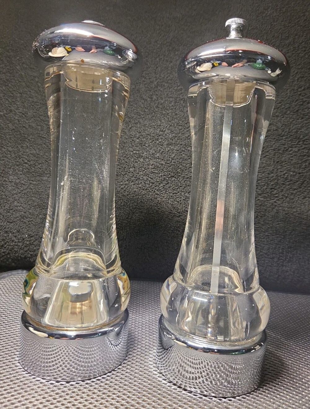 Vntg Old Thompson Salt Shaker And Pepper Mill 8 Inches Tall Glass